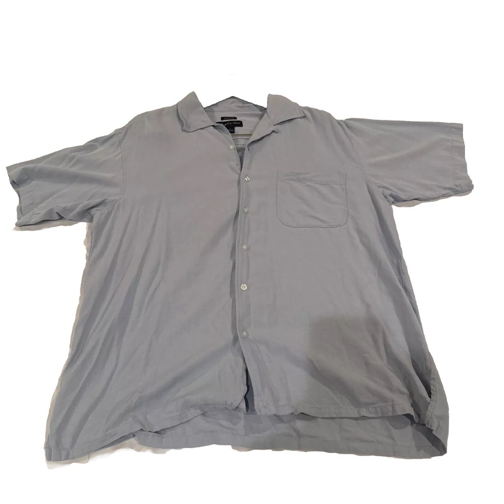 Joseph & Feiss Mens 100% Silk Short‎ Sleeve Button Down Shirt Light Blue Large